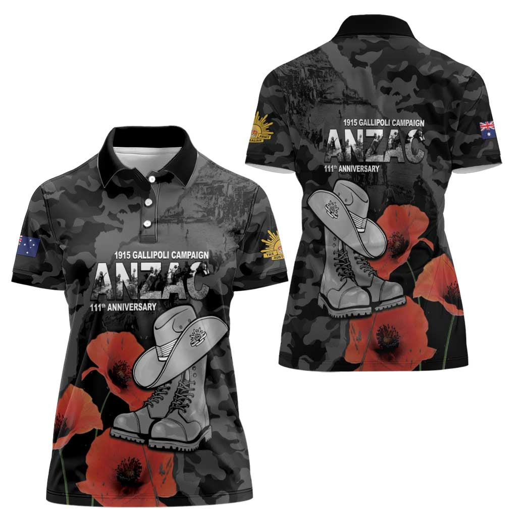 Australia 1915 Gallipoli ANZAC Women Polo Shirt 111th Anniversary Army Boots And Slouch Hat