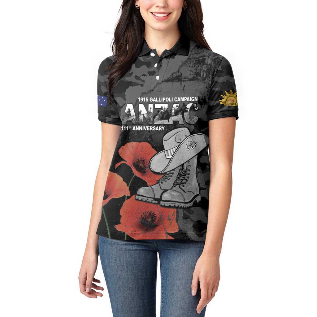 Australia 1915 Gallipoli ANZAC Women Polo Shirt 111th Anniversary Army Boots And Slouch Hat