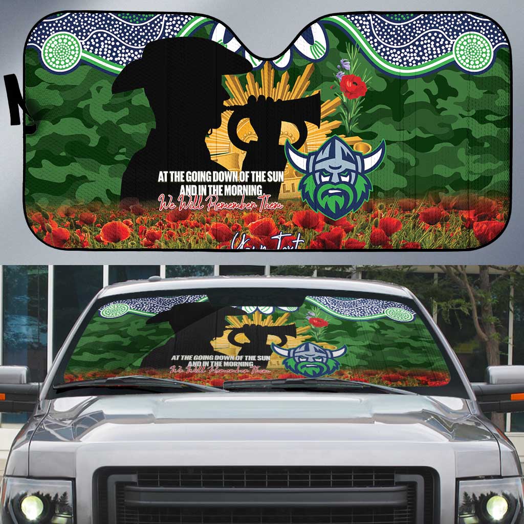 Personalised Raiders Rugby ANZAC Day Auto Sun Shade Last Post Poppy We Will Remember Them