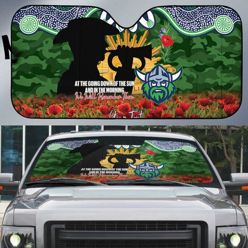 Personalised Raiders Rugby ANZAC Day Auto Sun Shade Last Post Poppy We Will Remember Them