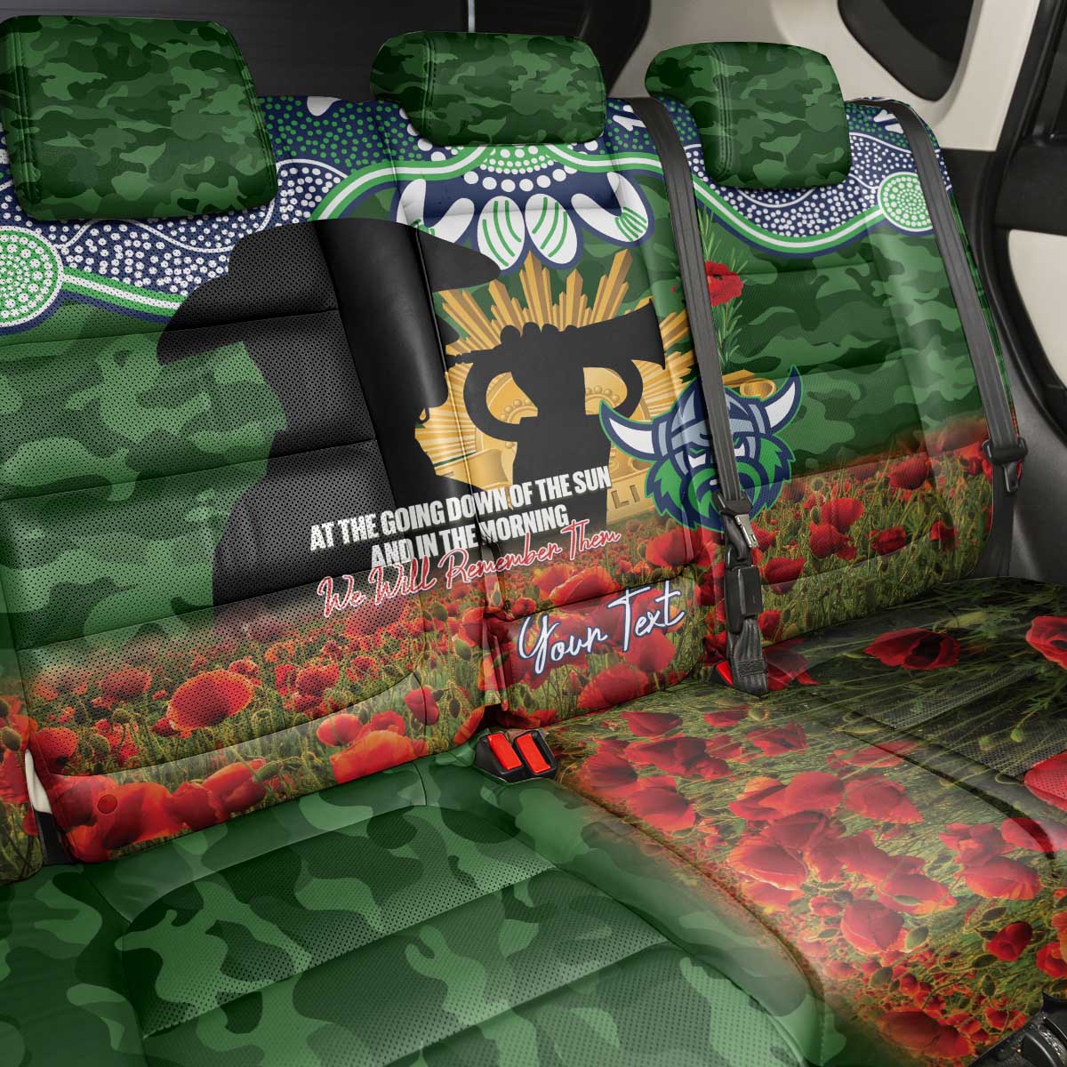 Personalised Raiders Rugby ANZAC Day Back Car Seat Cover Last Post Poppy We Will Remember Them