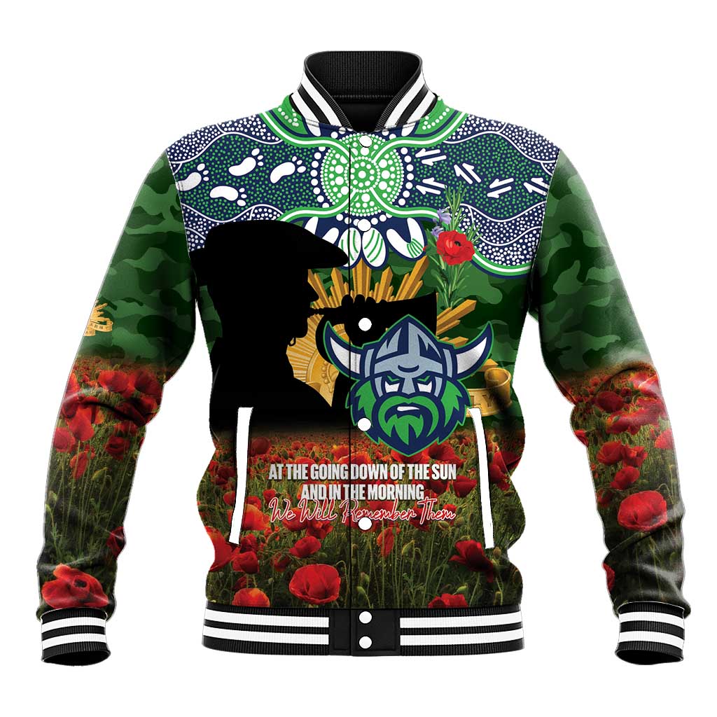 Personalised Raiders Rugby ANZAC Day Baseball Jacket Last Post Poppy We Will Remember Them