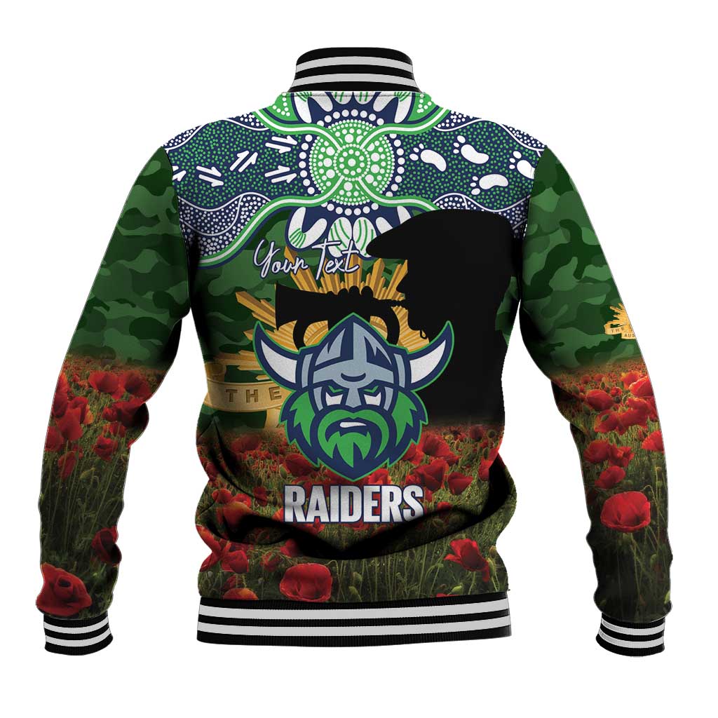 Personalised Raiders Rugby ANZAC Day Baseball Jacket Last Post Poppy We Will Remember Them