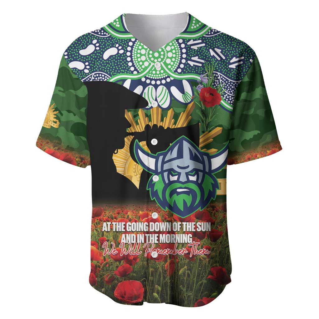 Personalised Raiders Rugby ANZAC Day Baseball Jersey Last Post Poppy We Will Remember Them