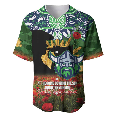 Personalised Raiders Rugby ANZAC Day Baseball Jersey Last Post Poppy We Will Remember Them