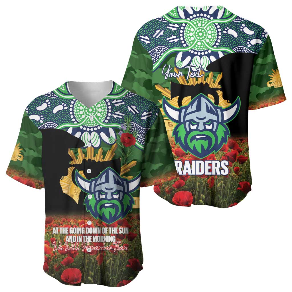 Personalised Raiders Rugby ANZAC Day Baseball Jersey Last Post Poppy We Will Remember Them