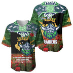 Personalised Raiders Rugby ANZAC Day Baseball Jersey Last Post Poppy We Will Remember Them