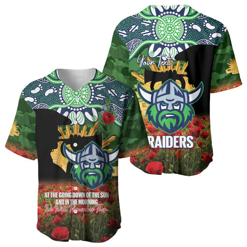 Personalised Raiders Rugby ANZAC Day Baseball Jersey Last Post Poppy We Will Remember Them