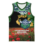 Personalised Raiders Rugby ANZAC Day Basketball Jersey Last Post Poppy We Will Remember Them