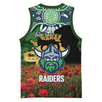 Personalised Raiders Rugby ANZAC Day Basketball Jersey Last Post Poppy We Will Remember Them