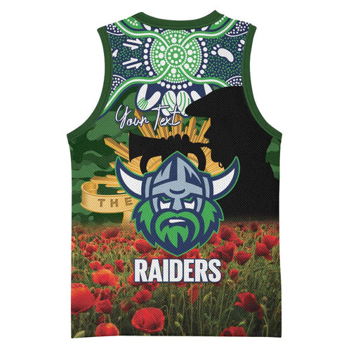 Personalised Raiders Rugby ANZAC Day Basketball Jersey Last Post Poppy We Will Remember Them