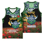 Personalised Raiders Rugby ANZAC Day Basketball Jersey Last Post Poppy We Will Remember Them