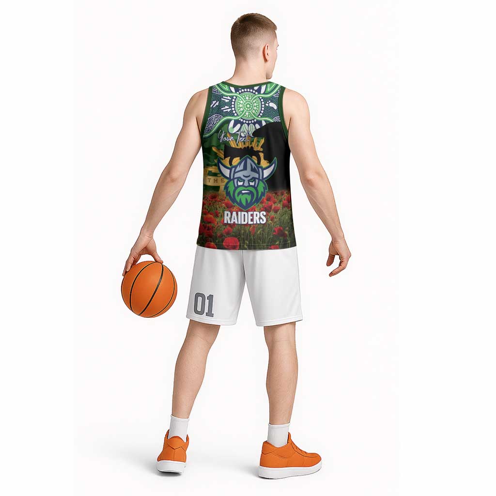 Personalised Raiders Rugby ANZAC Day Basketball Jersey Last Post Poppy We Will Remember Them