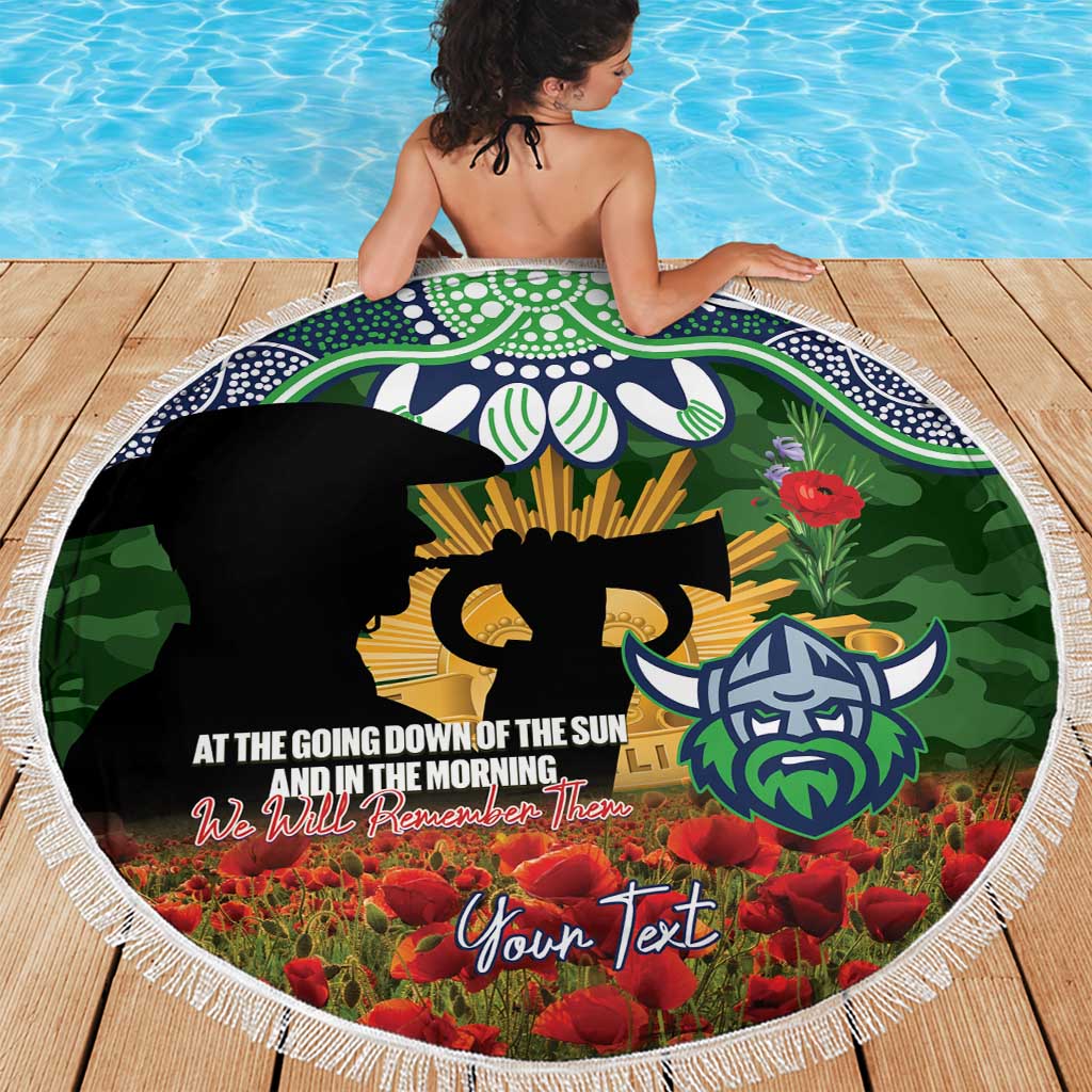 Personalised Raiders Rugby ANZAC Day Beach Blanket Last Post Poppy We Will Remember Them