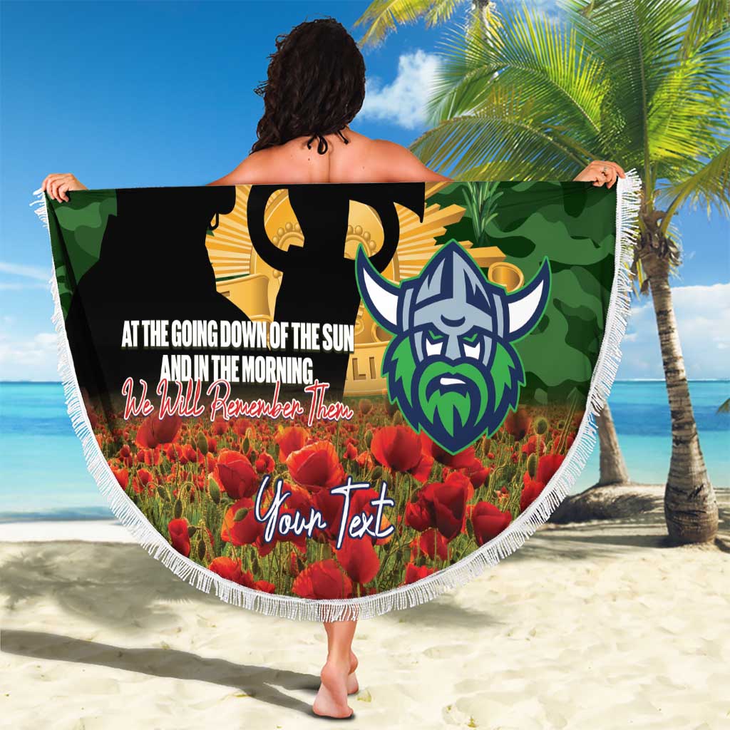 Personalised Raiders Rugby ANZAC Day Beach Blanket Last Post Poppy We Will Remember Them