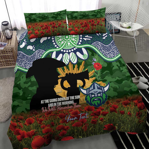 Personalised Raiders Rugby ANZAC Day Bedding Set Last Post Poppy We Will Remember Them