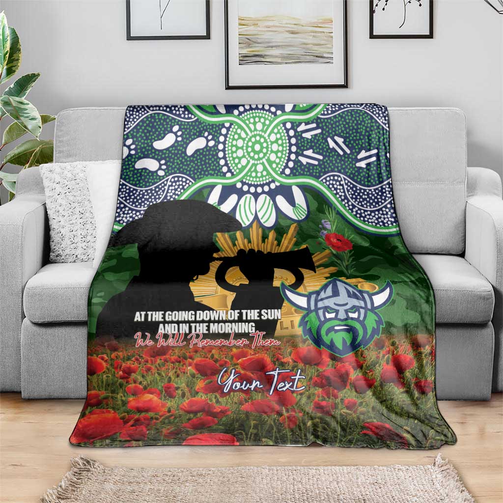 Personalised Raiders Rugby ANZAC Day Blanket Last Post Poppy We Will Remember Them