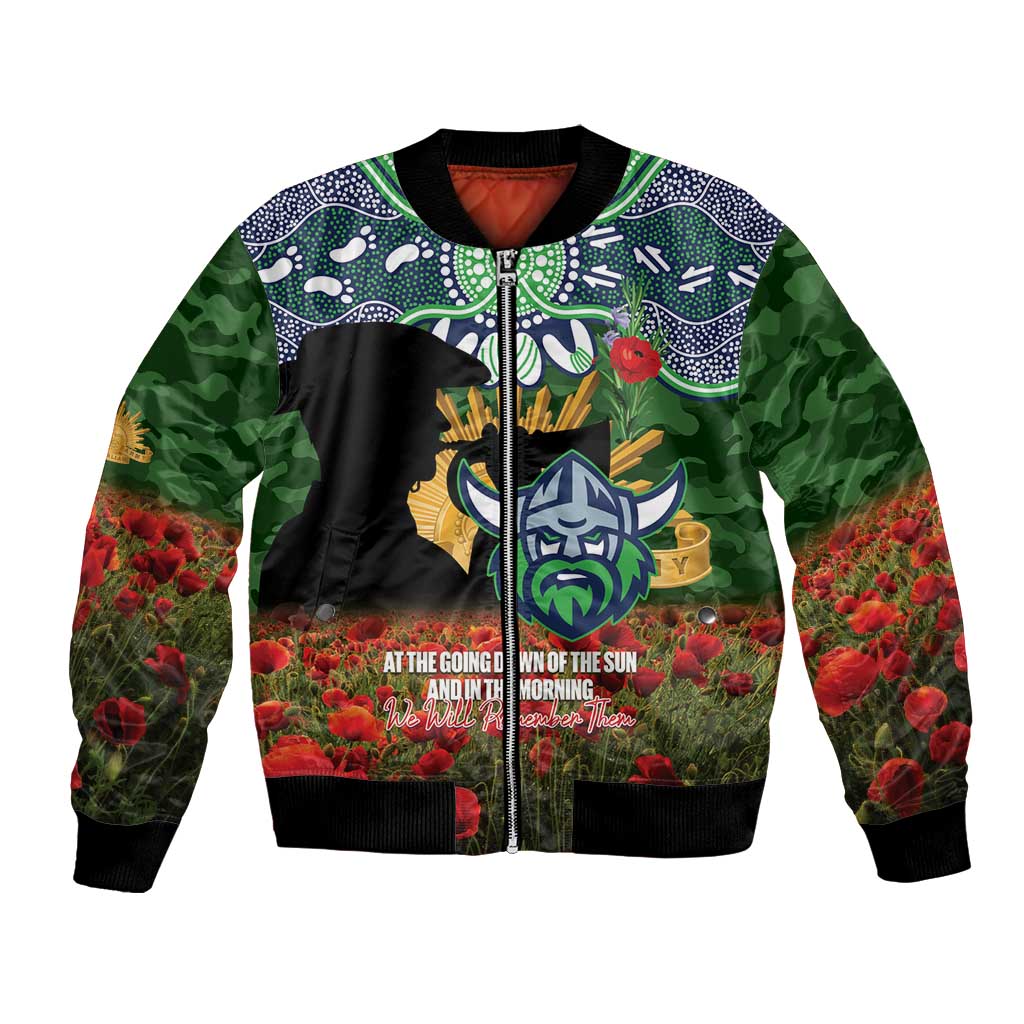 Personalised Raiders Rugby ANZAC Day Bomber Jacket Last Post Poppy We Will Remember Them