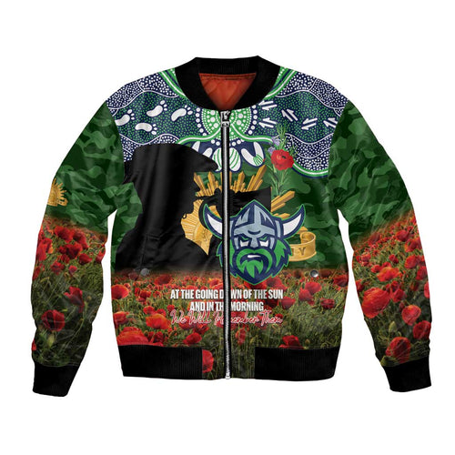 Personalised Raiders Rugby ANZAC Day Bomber Jacket Last Post Poppy We Will Remember Them