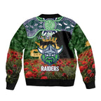 Personalised Raiders Rugby ANZAC Day Bomber Jacket Last Post Poppy We Will Remember Them
