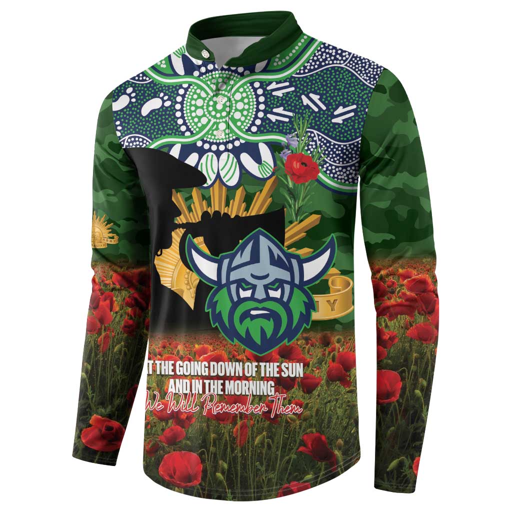 Personalised Raiders Rugby ANZAC Day Button Sweatshirt Last Post Poppy We Will Remember Them