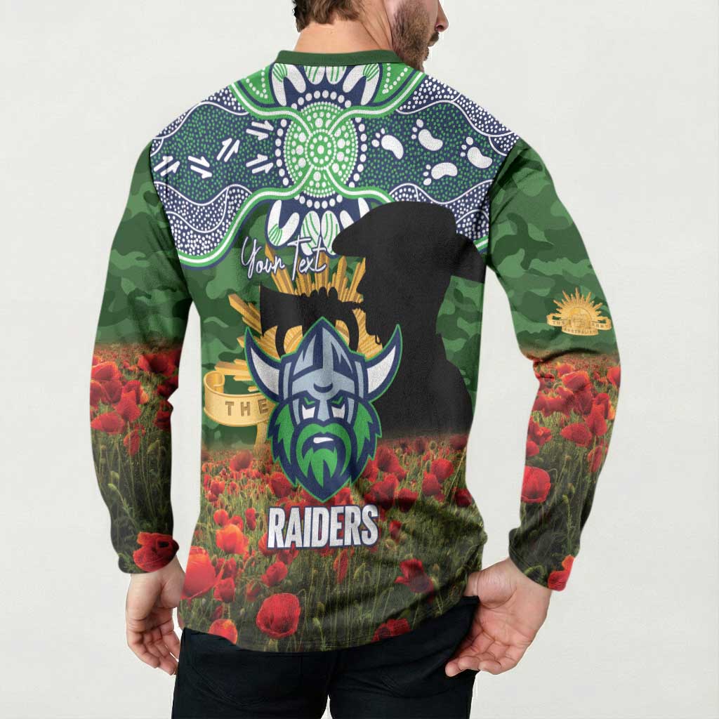 Personalised Raiders Rugby ANZAC Day Button Sweatshirt Last Post Poppy We Will Remember Them