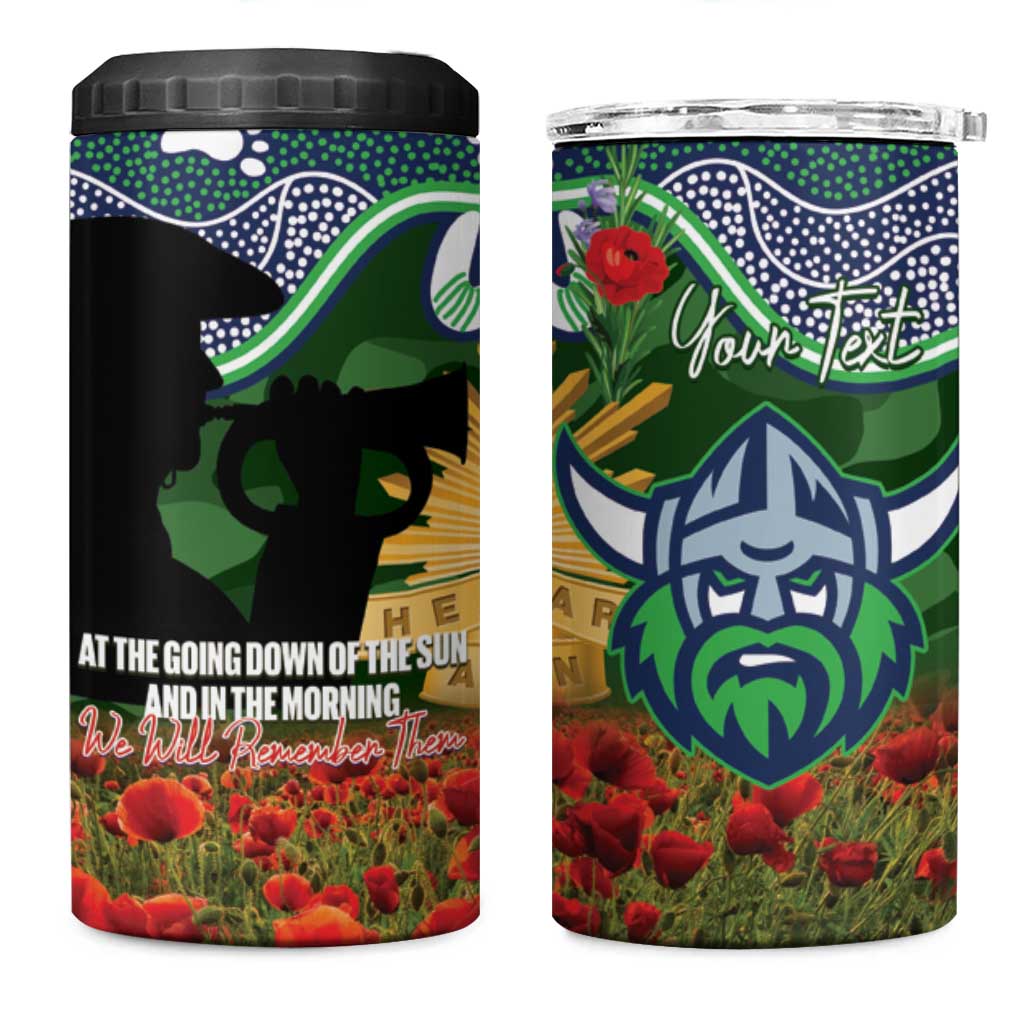 Personalised Raiders Rugby ANZAC Day 4 in 1 Can Cooler Tumbler Last Post Poppy We Will Remember Them