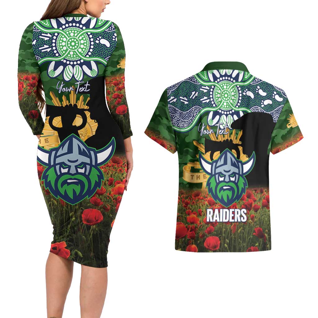 Personalised Raiders Rugby ANZAC Day Couples Matching Long Sleeve Bodycon Dress and Hawaiian Shirt Last Post Poppy We Will Remember Them