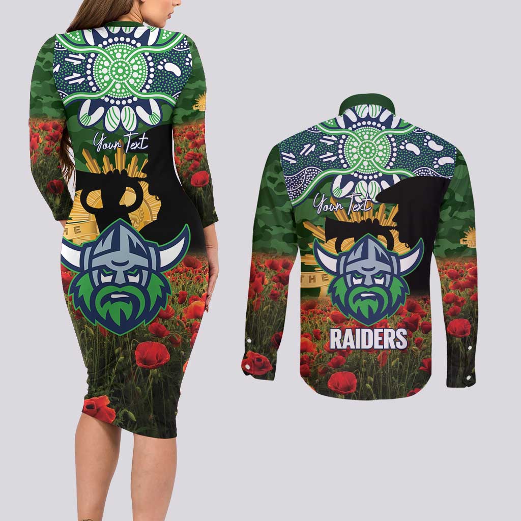 Personalised Raiders Rugby ANZAC Day Couples Matching Long Sleeve Bodycon Dress and Long Sleeve Button Shirt Last Post Poppy We Will Remember Them