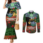 Personalised Raiders Rugby ANZAC Day Couples Matching Mermaid Dress and Long Sleeve Button Shirt Last Post Poppy We Will Remember Them