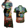 Personalised Raiders Rugby ANZAC Day Couples Matching Off Shoulder Maxi Dress and Hawaiian Shirt Last Post Poppy We Will Remember Them