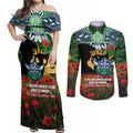 Personalised Raiders Rugby ANZAC Day Couples Matching Off Shoulder Maxi Dress and Long Sleeve Button Shirt Last Post Poppy We Will Remember Them