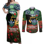 Personalised Raiders Rugby ANZAC Day Couples Matching Off Shoulder Maxi Dress and Long Sleeve Button Shirt Last Post Poppy We Will Remember Them