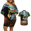 Personalised Raiders Rugby ANZAC Day Couples Matching Off Shoulder Short Dress and Hawaiian Shirt Last Post Poppy We Will Remember Them