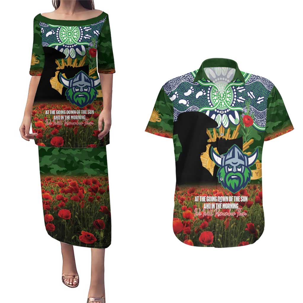 Personalised Raiders Rugby ANZAC Day Couples Matching Puletasi and Hawaiian Shirt Last Post Poppy We Will Remember Them
