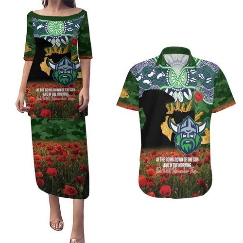 Personalised Raiders Rugby ANZAC Day Couples Matching Puletasi and Hawaiian Shirt Last Post Poppy We Will Remember Them