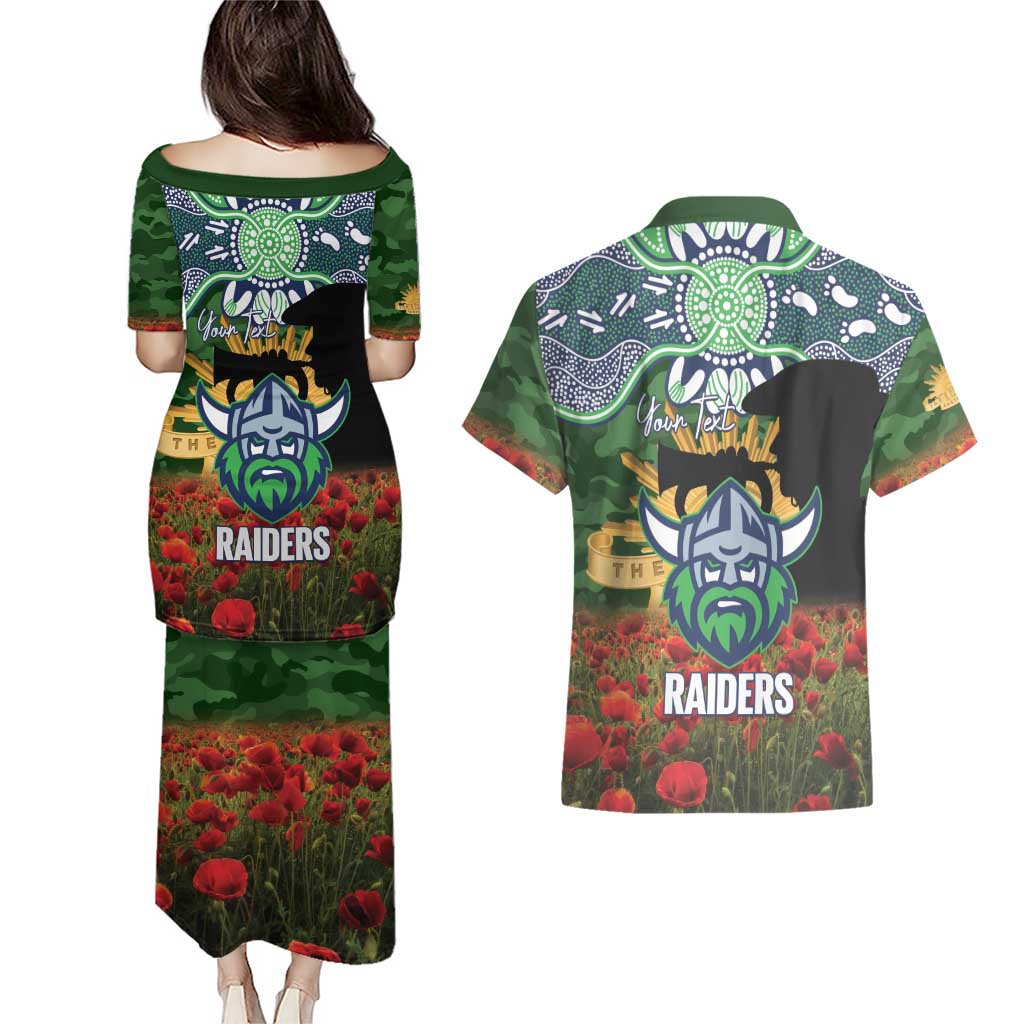 Personalised Raiders Rugby ANZAC Day Couples Matching Puletasi and Hawaiian Shirt Last Post Poppy We Will Remember Them