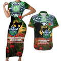 Personalised Raiders Rugby ANZAC Day Couples Matching Short Sleeve Bodycon Dress and Hawaiian Shirt Last Post Poppy We Will Remember Them