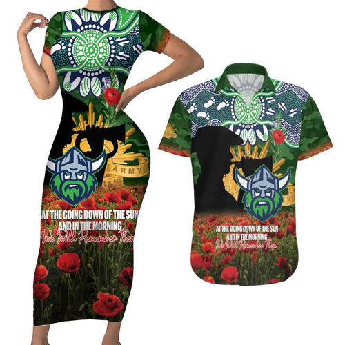 Personalised Raiders Rugby ANZAC Day Couples Matching Short Sleeve Bodycon Dress and Hawaiian Shirt Last Post Poppy We Will Remember Them