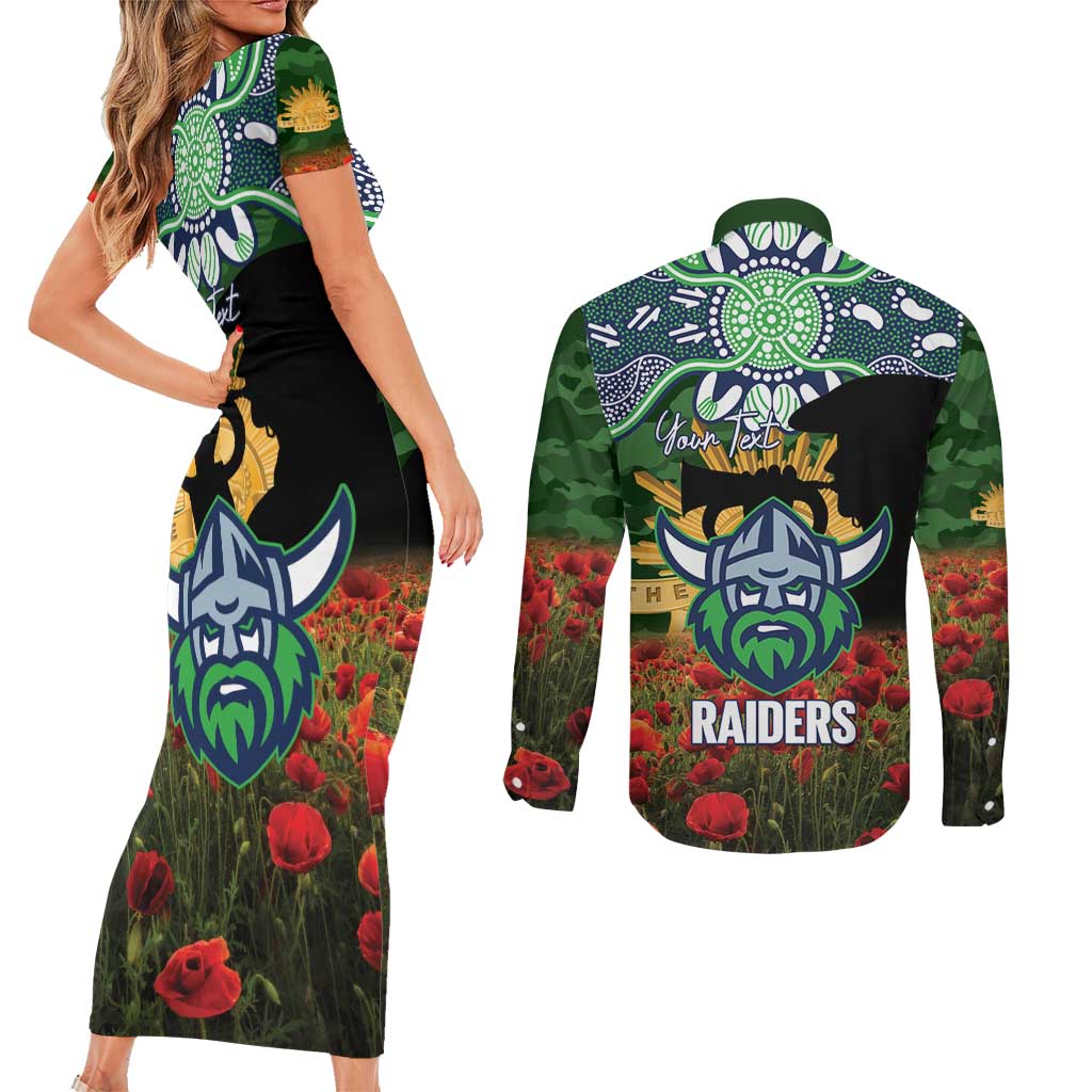 Personalised Raiders Rugby ANZAC Day Couples Matching Short Sleeve Bodycon Dress and Long Sleeve Button Shirt Last Post Poppy We Will Remember Them