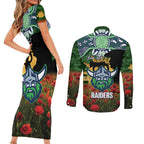 Personalised Raiders Rugby ANZAC Day Couples Matching Short Sleeve Bodycon Dress and Long Sleeve Button Shirt Last Post Poppy We Will Remember Them