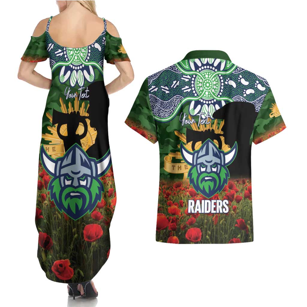 Personalised Raiders Rugby ANZAC Day Couples Matching Summer Maxi Dress and Hawaiian Shirt Last Post Poppy We Will Remember Them