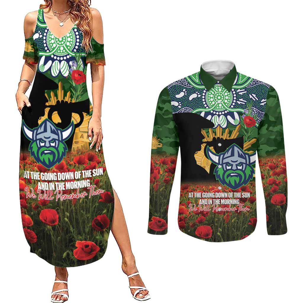 Personalised Raiders Rugby ANZAC Day Couples Matching Summer Maxi Dress and Long Sleeve Button Shirt Last Post Poppy We Will Remember Them