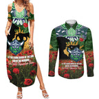 Personalised Raiders Rugby ANZAC Day Couples Matching Summer Maxi Dress and Long Sleeve Button Shirt Last Post Poppy We Will Remember Them