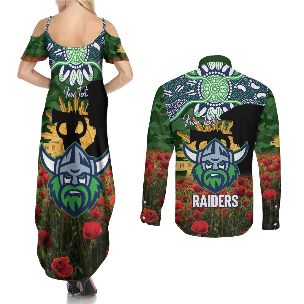 Personalised Raiders Rugby ANZAC Day Couples Matching Summer Maxi Dress and Long Sleeve Button Shirt Last Post Poppy We Will Remember Them