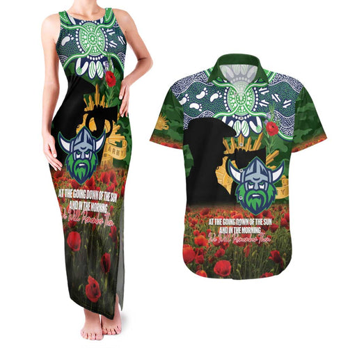 Personalised Raiders Rugby ANZAC Day Couples Matching Tank Maxi Dress and Hawaiian Shirt Last Post Poppy We Will Remember Them