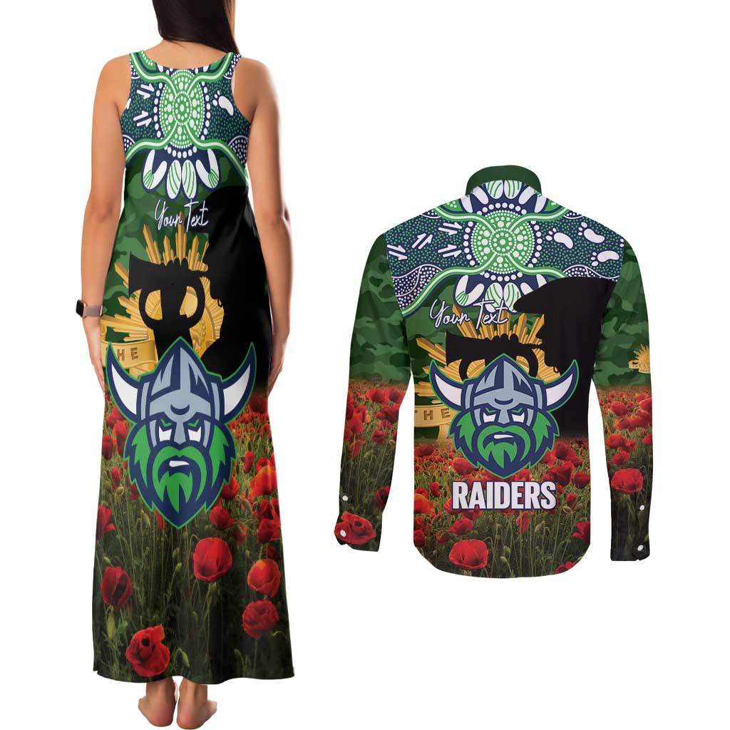 Personalised Raiders Rugby ANZAC Day Couples Matching Tank Maxi Dress and Long Sleeve Button Shirt Last Post Poppy We Will Remember Them