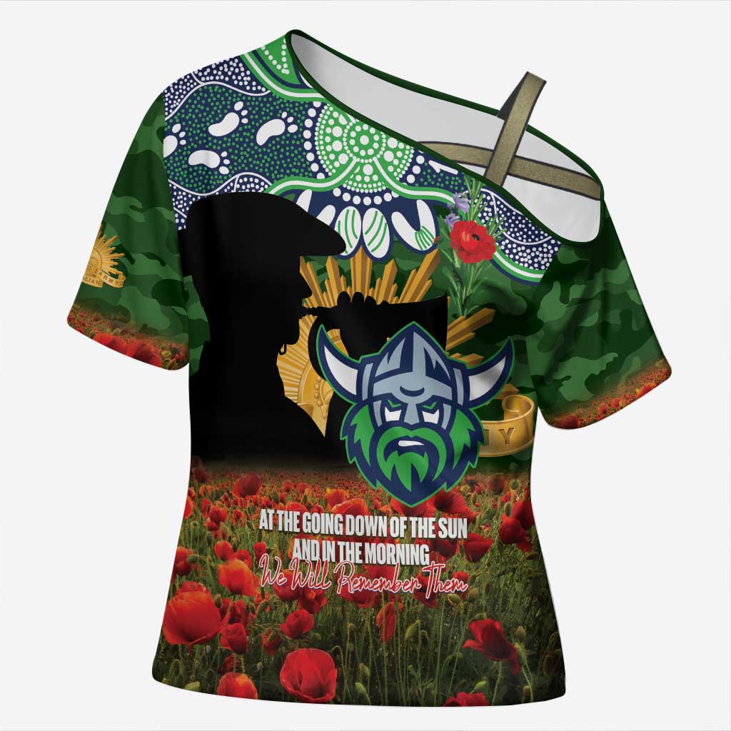 Personalised Raiders Rugby ANZAC Day Cross Shoulder Shirt Last Post Poppy We Will Remember Them