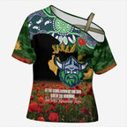 Personalised Raiders Rugby ANZAC Day Cross Shoulder Shirt Last Post Poppy We Will Remember Them