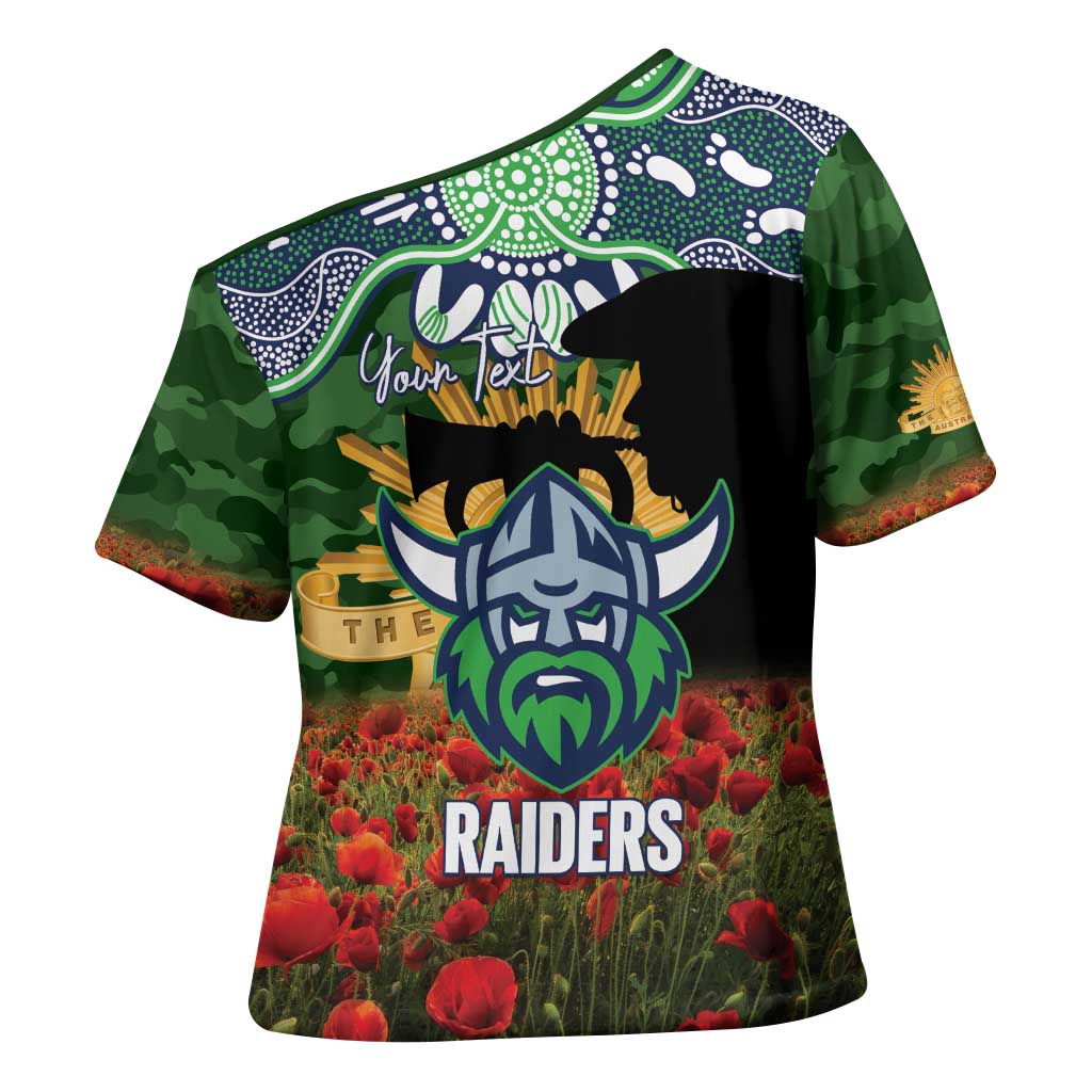 Personalised Raiders Rugby ANZAC Day Cross Shoulder Shirt Last Post Poppy We Will Remember Them